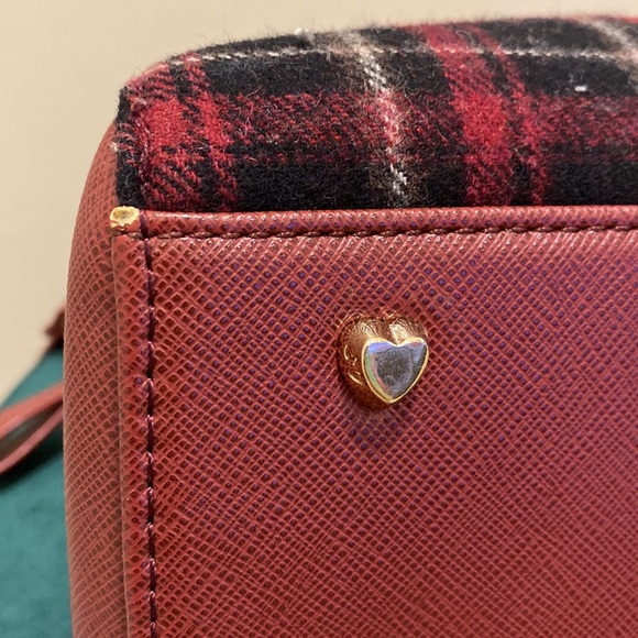 EUC RARE Samantha Vega Fulfilled Love Burgundy Tartan Plaid Crossbody Handbag. - Picture 11 of 17
